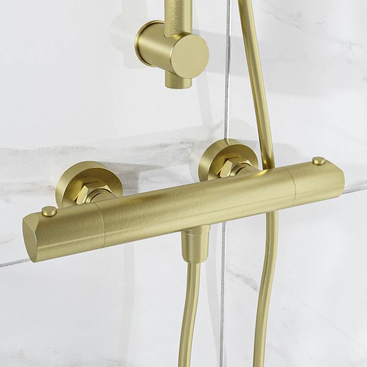 Brushed Brass 1 Outlet Thermostatic Exposed Bar Shower Valve - Arissa