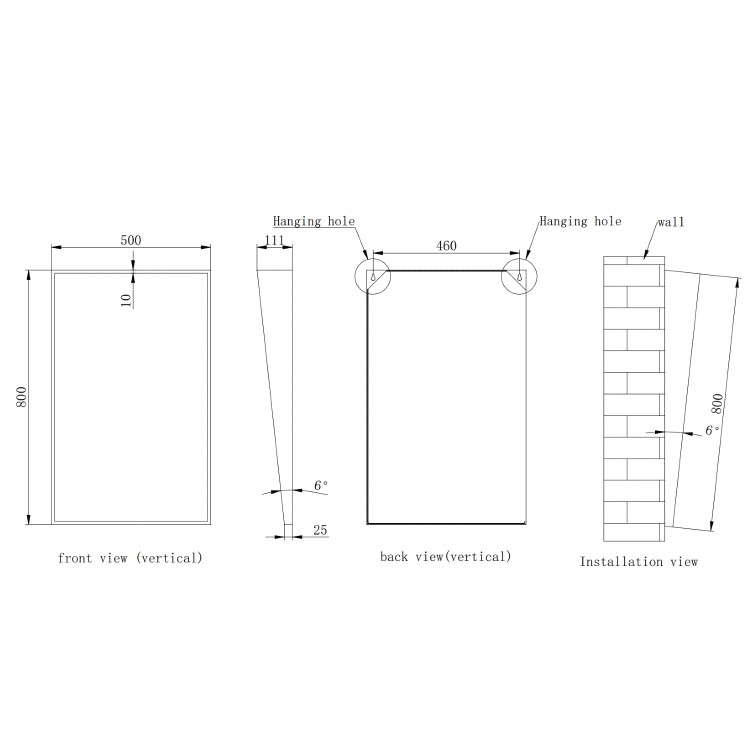 Rectangular Brass Angled Bathroom Mirror 500 x 800mm - Arissa