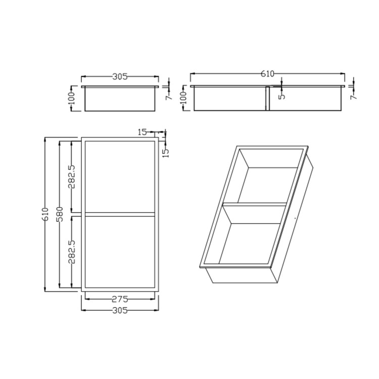 Brass Shower Niche with Shelf 305 x 610mm - Arissa