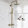 Brushed Brass 2 Outlet Thermostatic Mixer Shower Set With Fluted Handles - Arissa