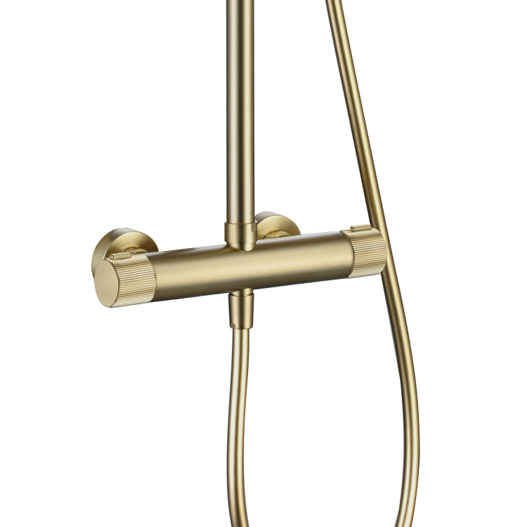 Brushed Brass 2 Outlet Thermostatic Mixer Shower Set With Fluted Handles - Arissa