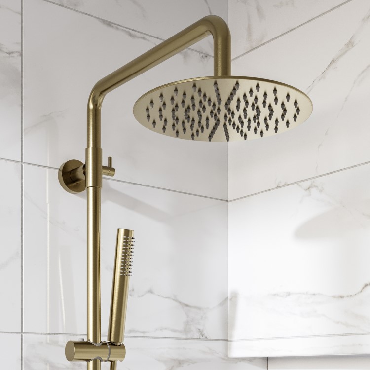 Brushed Brass 2 Outlet Thermostatic Mixer Shower Set With Fluted Handles - Arissa