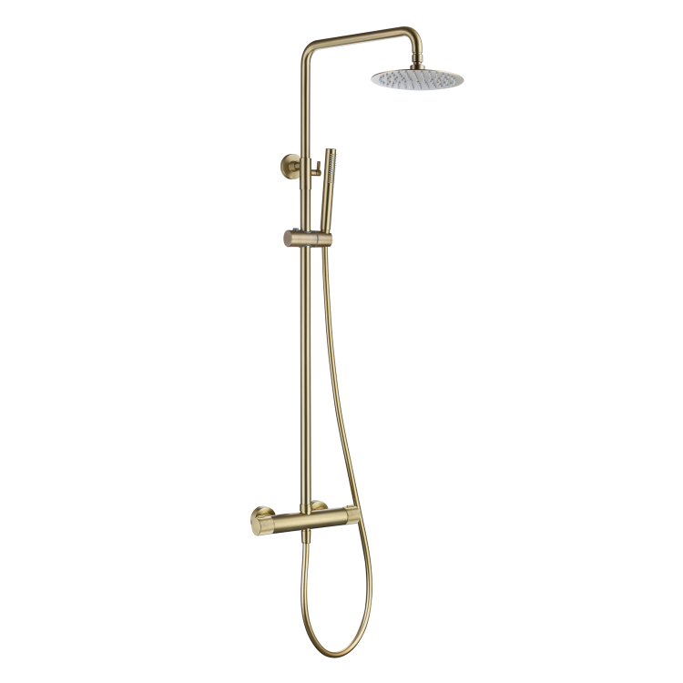 Brushed Brass 2 Outlet Thermostatic Mixer Shower Set With Fluted Handles - Arissa