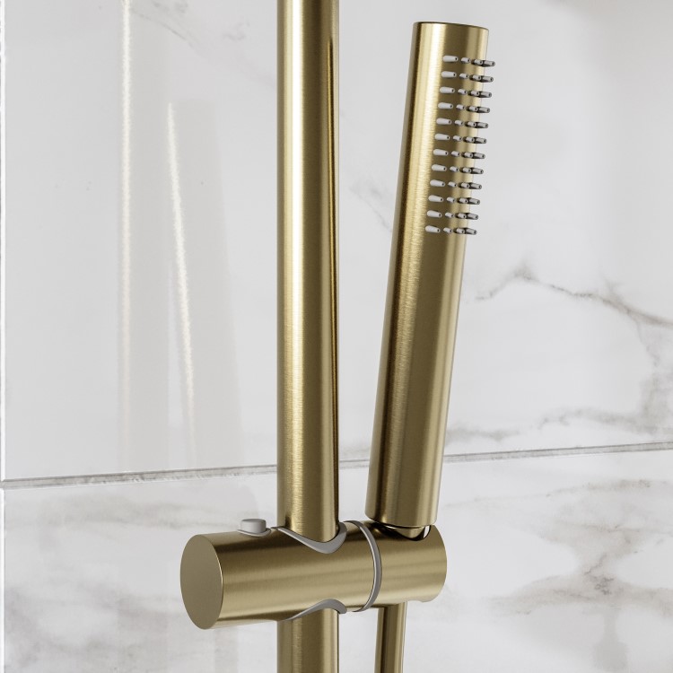 Brushed Brass 2 Outlet Thermostatic Mixer Shower Set With Fluted Handles - Arissa
