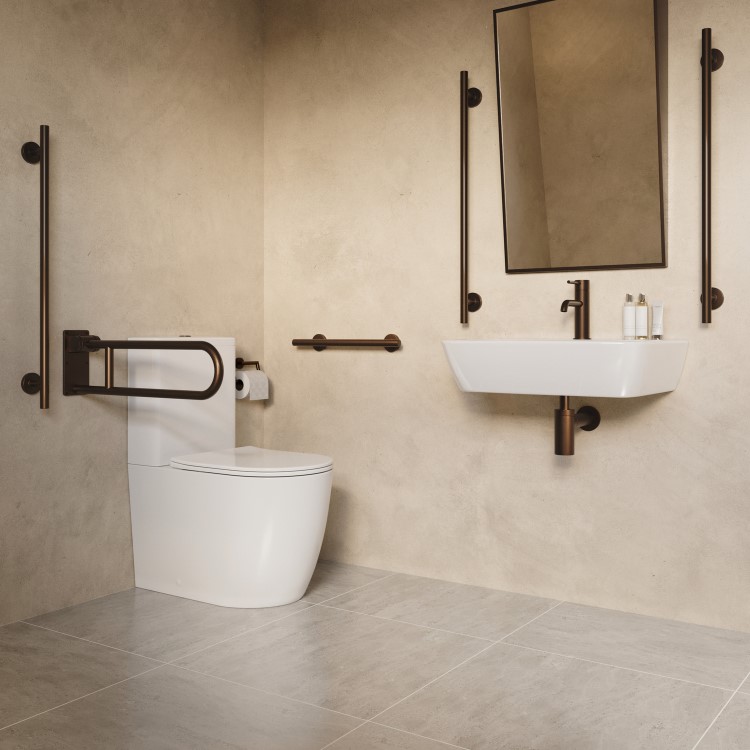 Bronze Folding Bathroom Grab Rail 600 x 160mm - Arissa