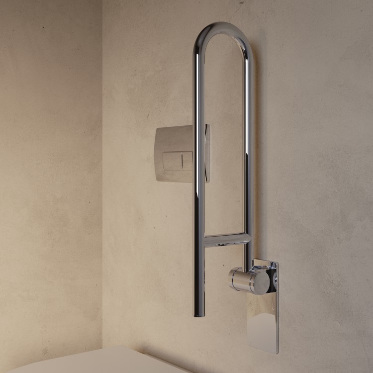 Chrome Folding Bathroom Grab Rail 600 x 160mm - Arissa