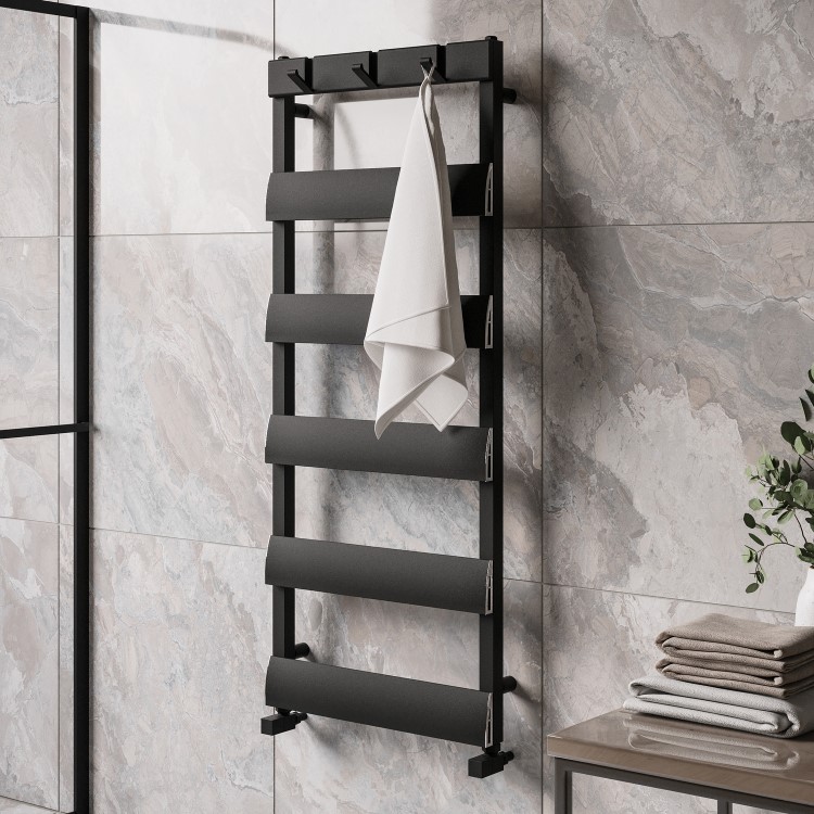 Black Towel Radiator with Hooks 1200 x 500mm - Arizona