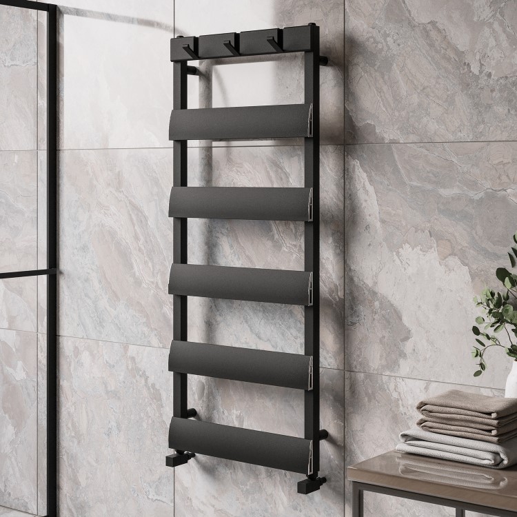 Black Towel Radiator with Hooks 1200 x 500mm - Arizona