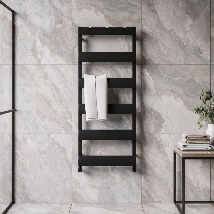 Black Towel Radiator with Hooks 1200 x 500mm - Arizona