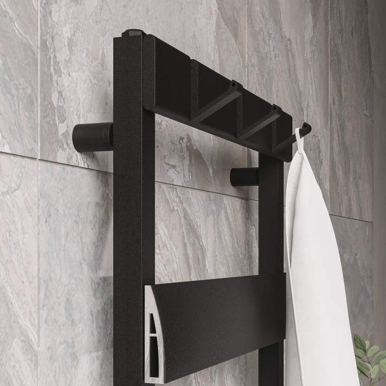 Black Towel Radiator with Hooks 1200 x 500mm - Arizona