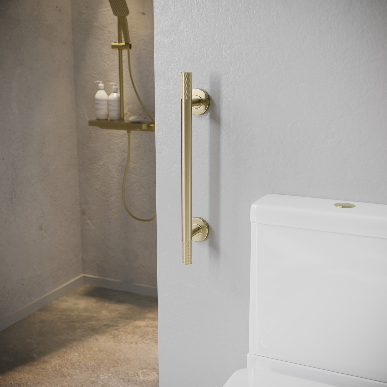 Arissa Brass Knurled Bathroom Grab Rail 600 X 77Mm - Image 2