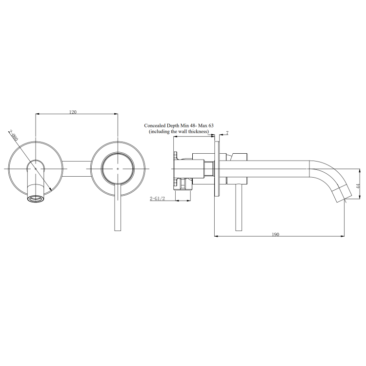 Brushed brass wall mounted basin tap and wall mounted bath filler tap pack - Arissa