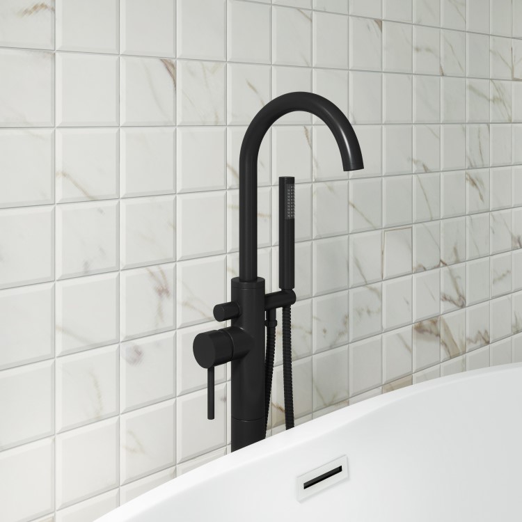 Black Freestanding Bath Shower Mixer Tap - Arissa