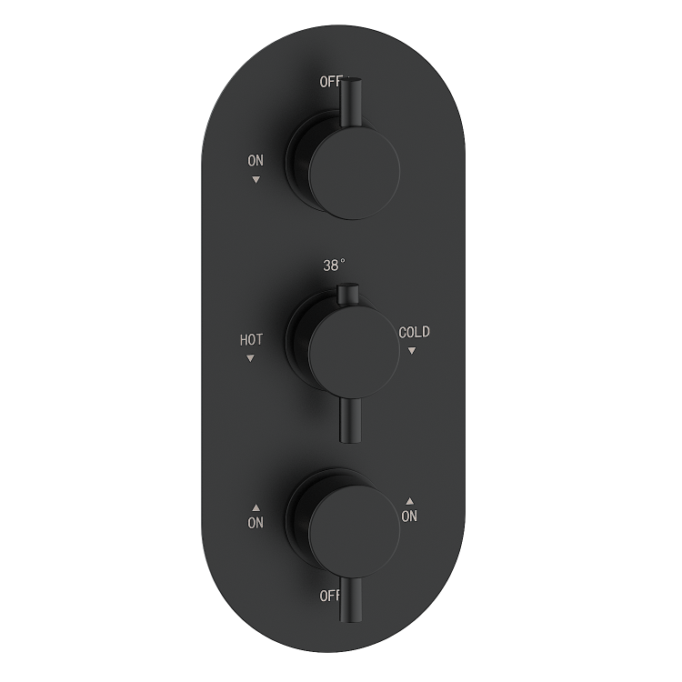 Matt Black Triple Outlet Triple Handle Thermostatic Concealed Shower Valve - Arissa