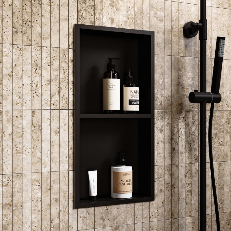 Black Shower Niche with Shelf 305 x 610mm - Arissa