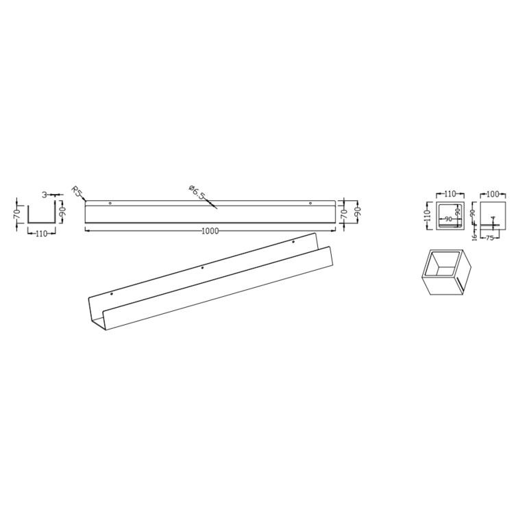 Black Bathroom Organiser Shelf 1000mm - Arissa