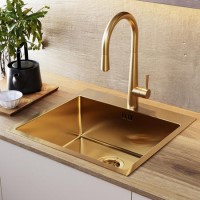 Brass Single Bowl Stainless Steel Inset Kitchen Sink with Tap Deck - Enza Aria