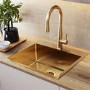 Brass Single Bowl Stainless Steel Inset Kitchen Sink with Tap Deck - Enza Aria