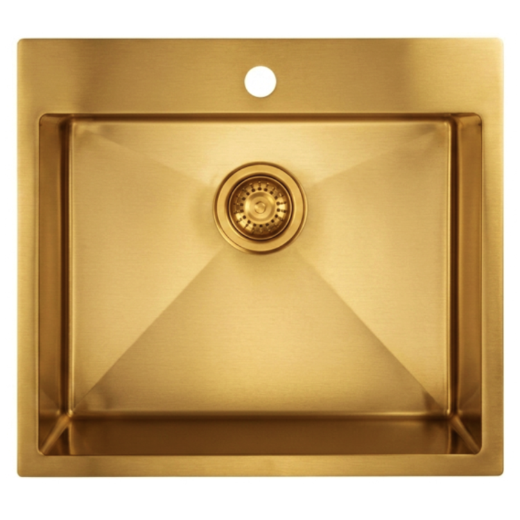 Brass Single Bowl Stainless Steel Inset Kitchen Sink with Tap Deck - Enza Aria