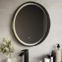 Round Black & Brass Heated Bathroom Mirror with Lights 600mm - Arlo