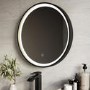 Round Black & Brass Heated Bathroom Mirror with Lights 600mm - Arlo