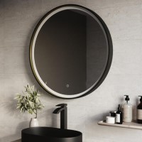 Round Black & Brass Heated Bathroom Mirror with Lights 800mm - Arlo Round Black & Brass Heated Bathroom Mirror with Lights 800mm - Arlo