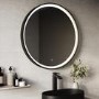 Round Black & Brass Heated Bathroom Mirror with Lights 800mm - Arlo