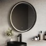 Round Black & Brass Heated Bathroom Mirror with Lights 800mm - Arlo