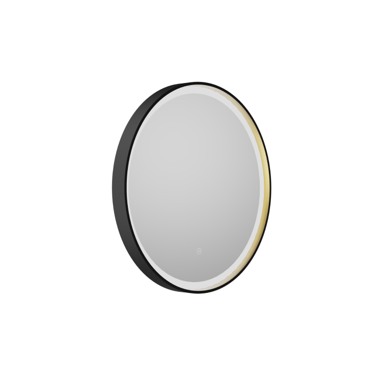Round Black & Brass Heated Bathroom Mirror with Lights 800mm - Arlo