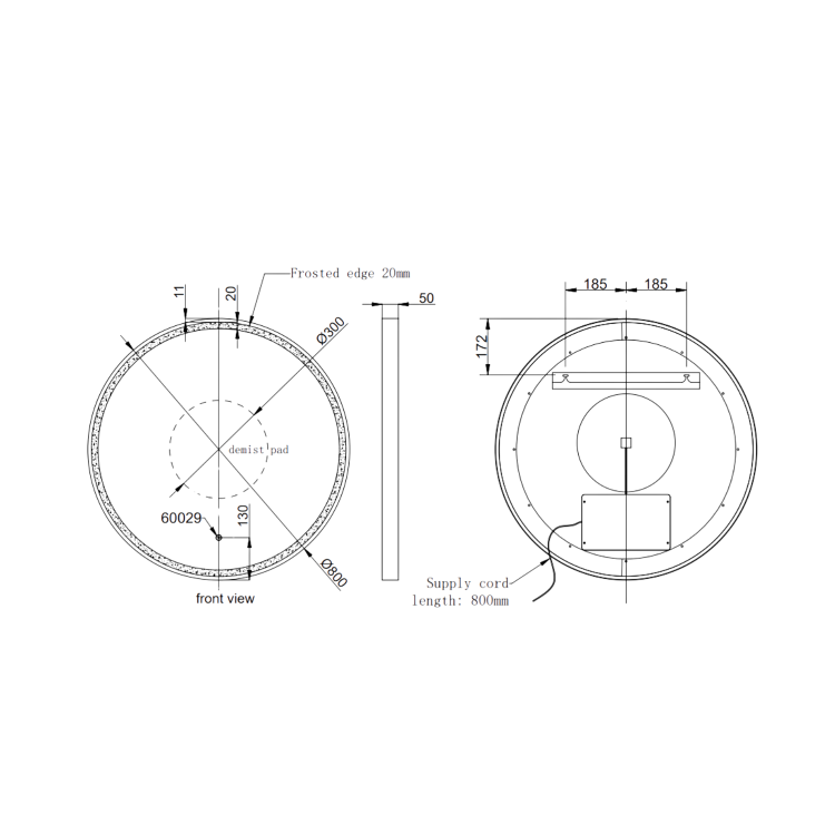 Round Black & Brass Heated Bathroom Mirror with Lights 800mm - Arlo