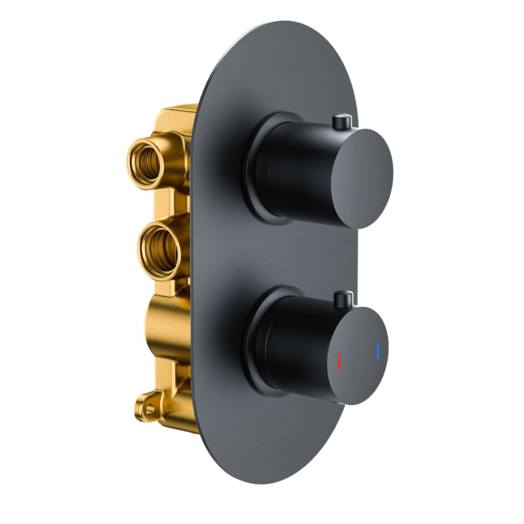 GRADE A1 - Black 2 Outlet Concealed Thermostatic Shower Valve with Dual Control - Arissa