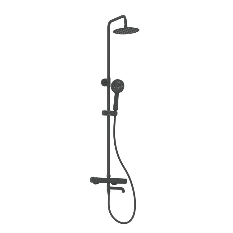 Black Round Thermostatic Mixer Shower Set with Bath Filler Spout - Arissa