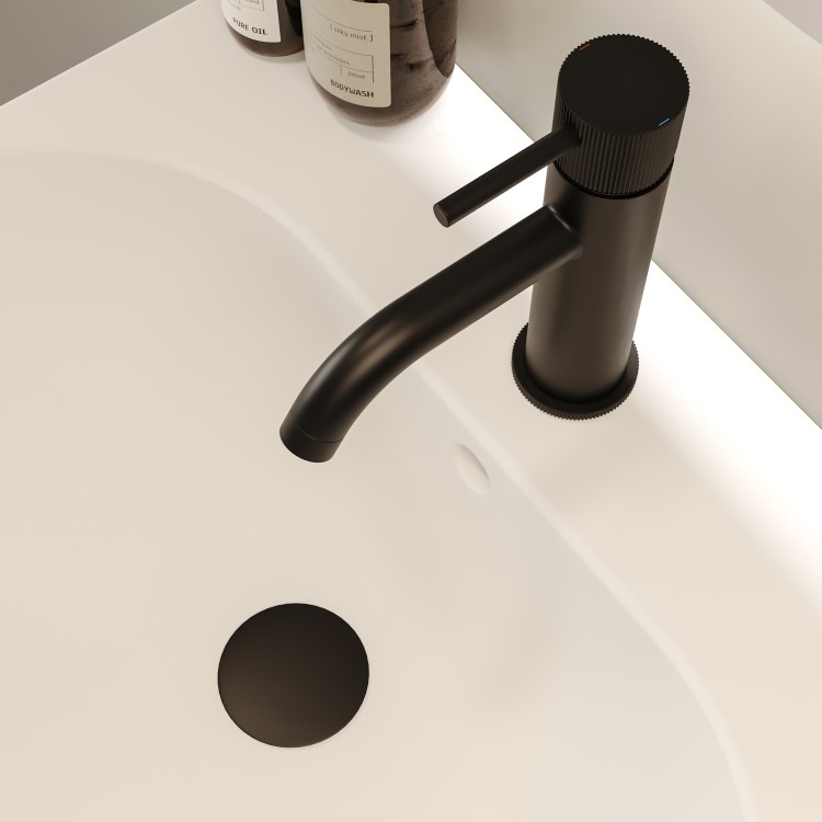 Matt Black Fluted Mono Basin Mixer Tap with Waste - Arissa