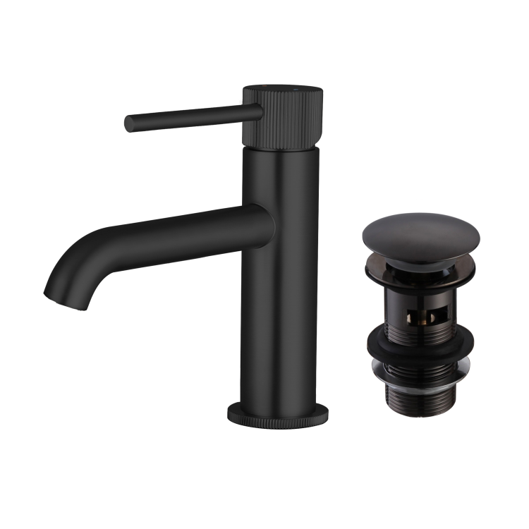 Matt Black Fluted Mono Basin Mixer Tap with Waste - Arissa