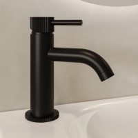 Matt Black Fluted Cloakroom Mono Basin Mixer Tap with Waste - Arissa