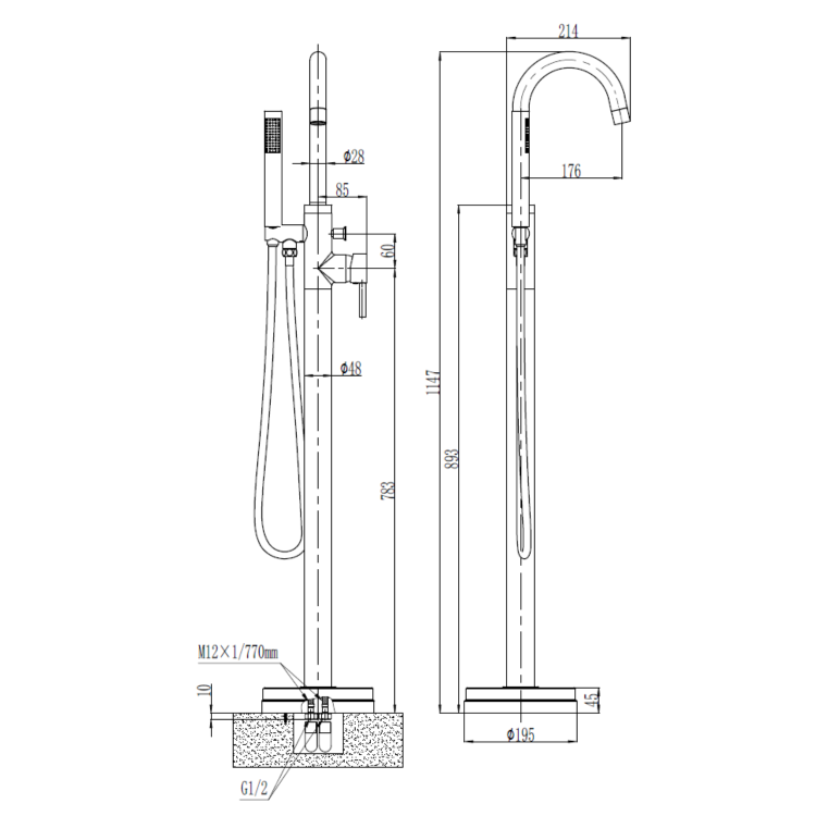 GRADE A1 - Black Freestanding Bath Shower Mixer Tap - Arissa
