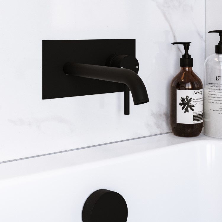 Matt Black Wall Mounted Bath Tap With Backing Plate - Arissa