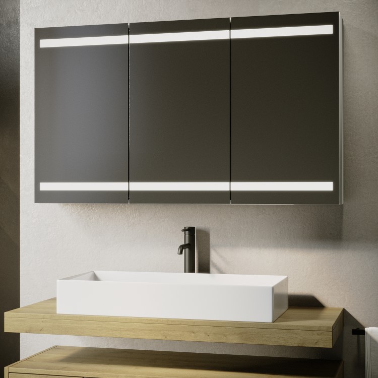Triple Door Mirrored Bathroom Cabinet with Lights Demister & Socket 1200 x 800mm - Artemis