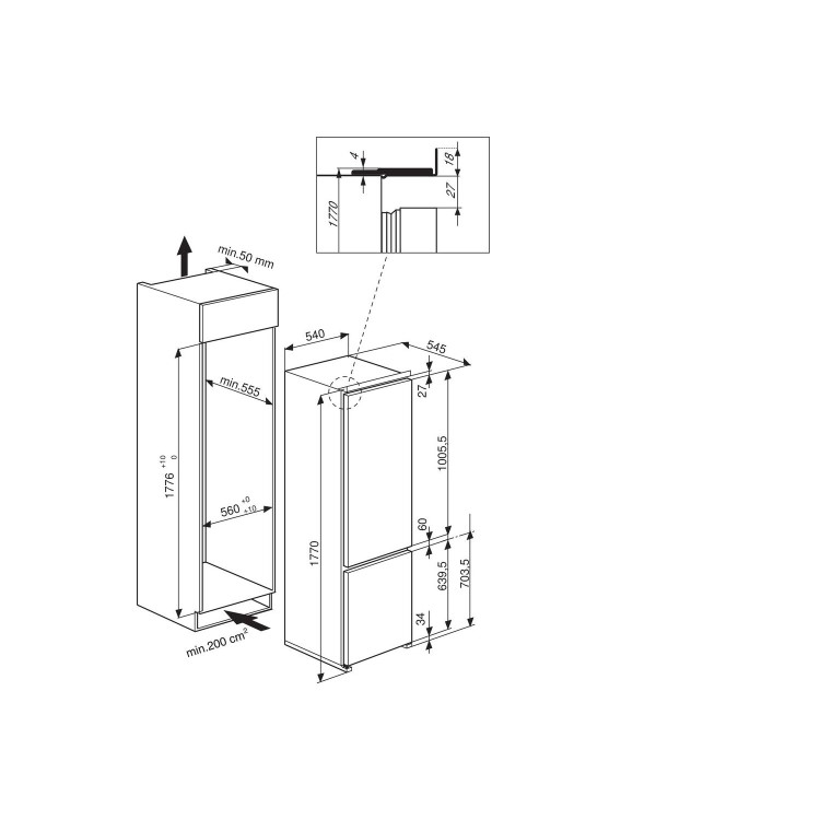 Whirlpool ART20163ANF Frost Free Integrated 70-30 Fridge Freezer - Sliding Rail