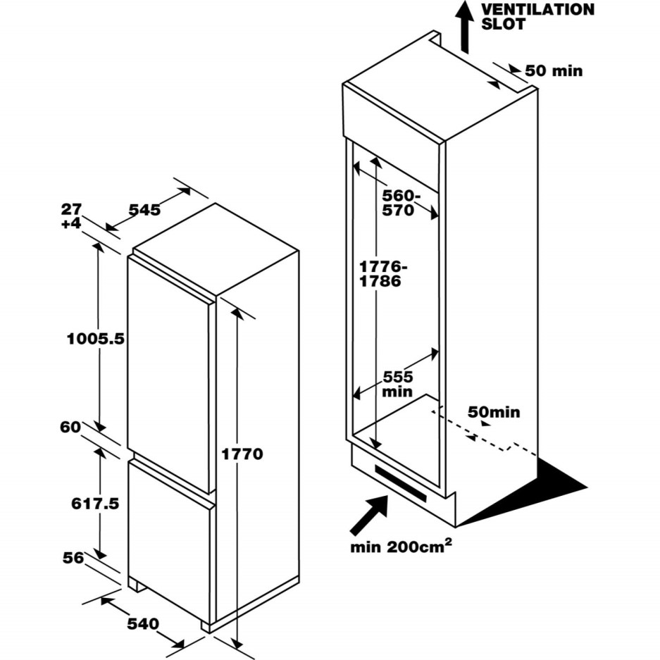 Whirlpool ART4717PLUS 7030 Split Integrated Fridge Freezer