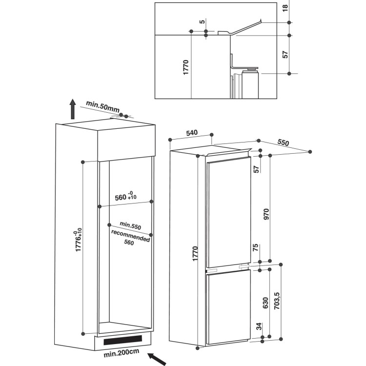 Whirlpool ART6500APLUS 70-30 Split Integrated Fridge Freezer