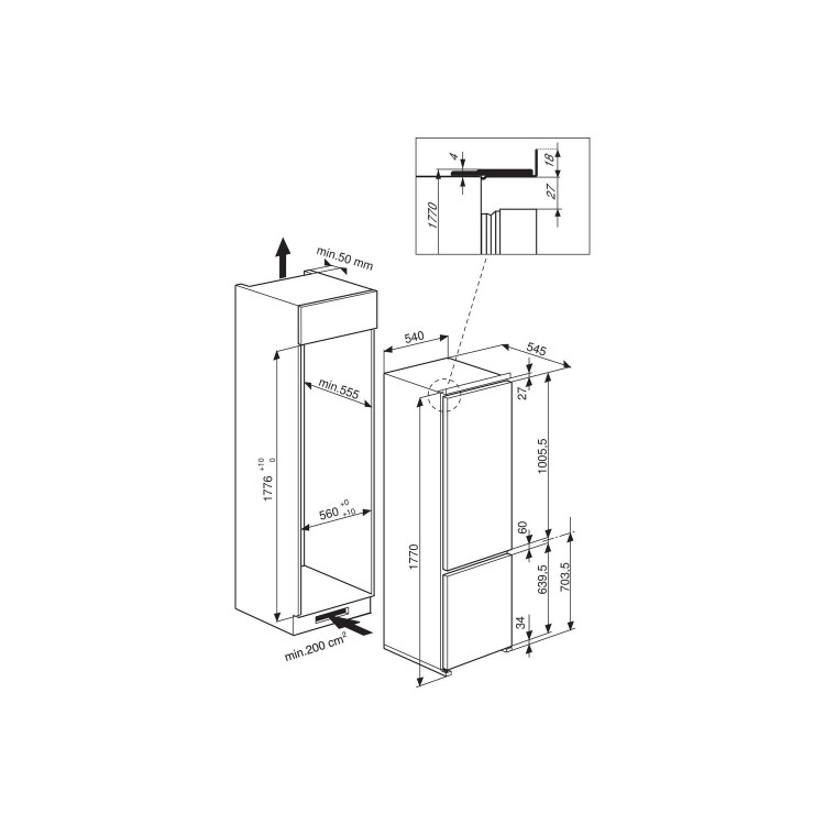 Whirlpool ART872ANF 70-30 Integrated No Frost Fridge Freezer - 177x54cm - Sliding Rail