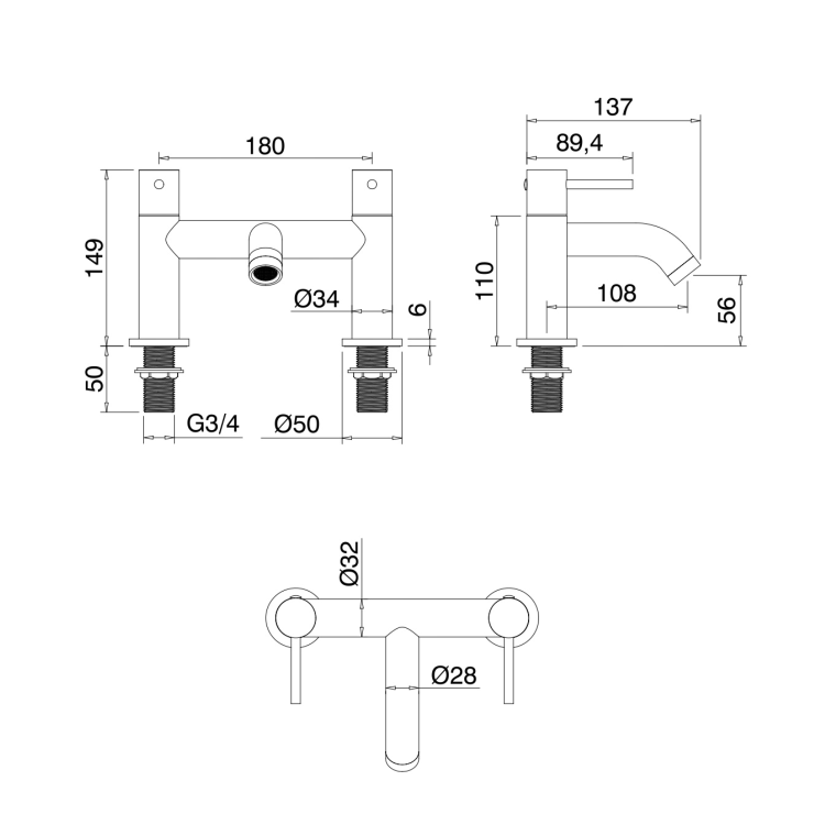 Brushed Bronze Bath Mixer Tap - Arissa