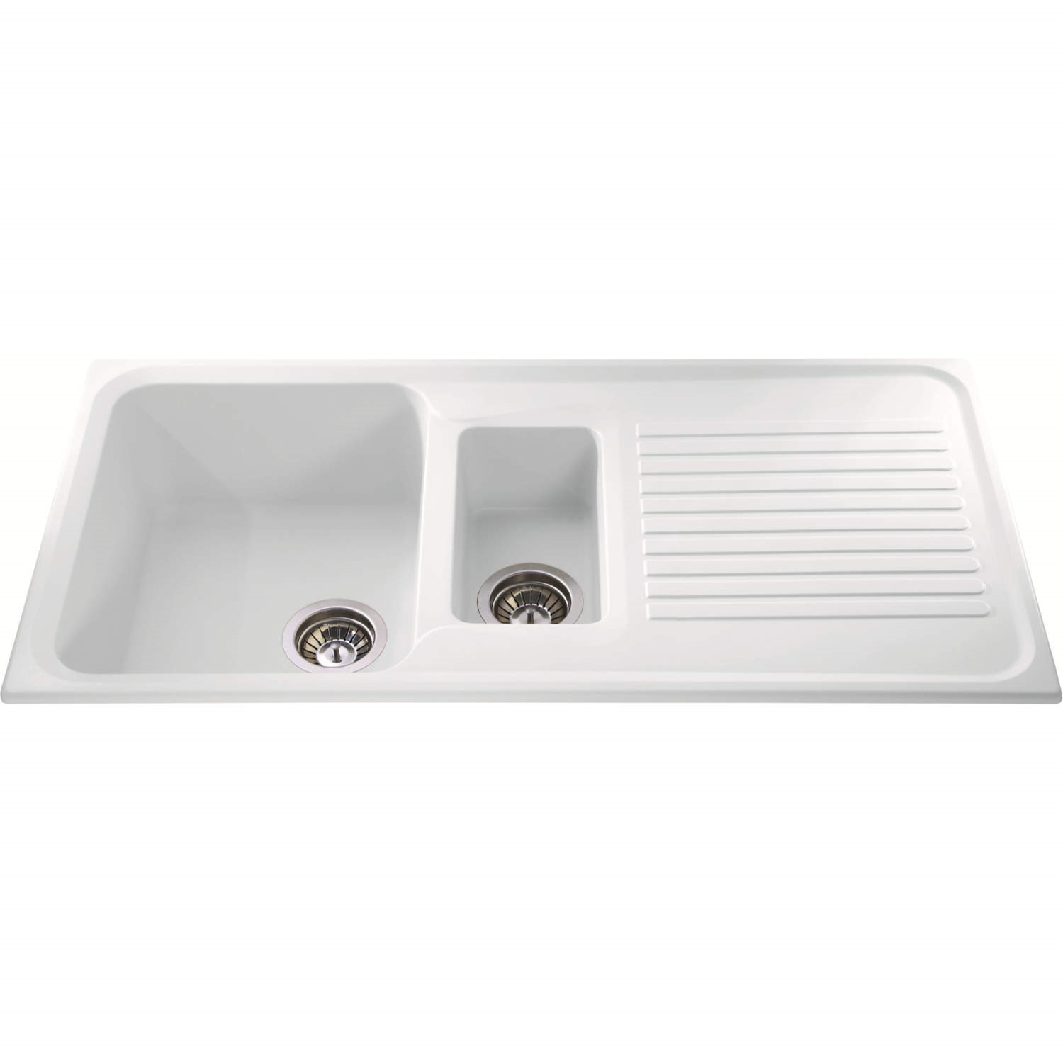 1.5 Bowl White Composite Kitchen Sink with Reversible Drainer - CDA