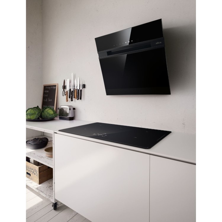 Elica Ascent 60cm Angled Cooker Hood - Black Glass