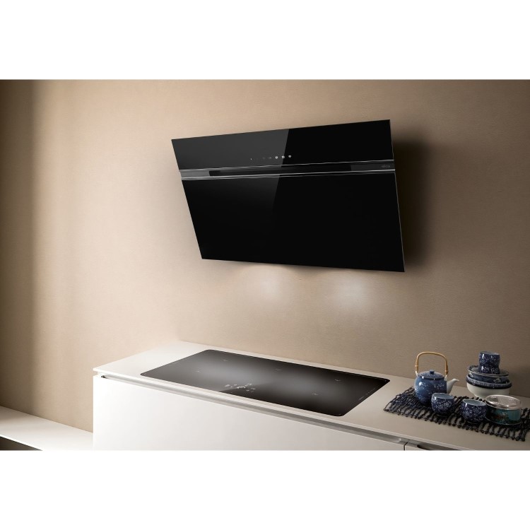 Elica Ascent 80cm Angled Cooker Hood - Black Glass