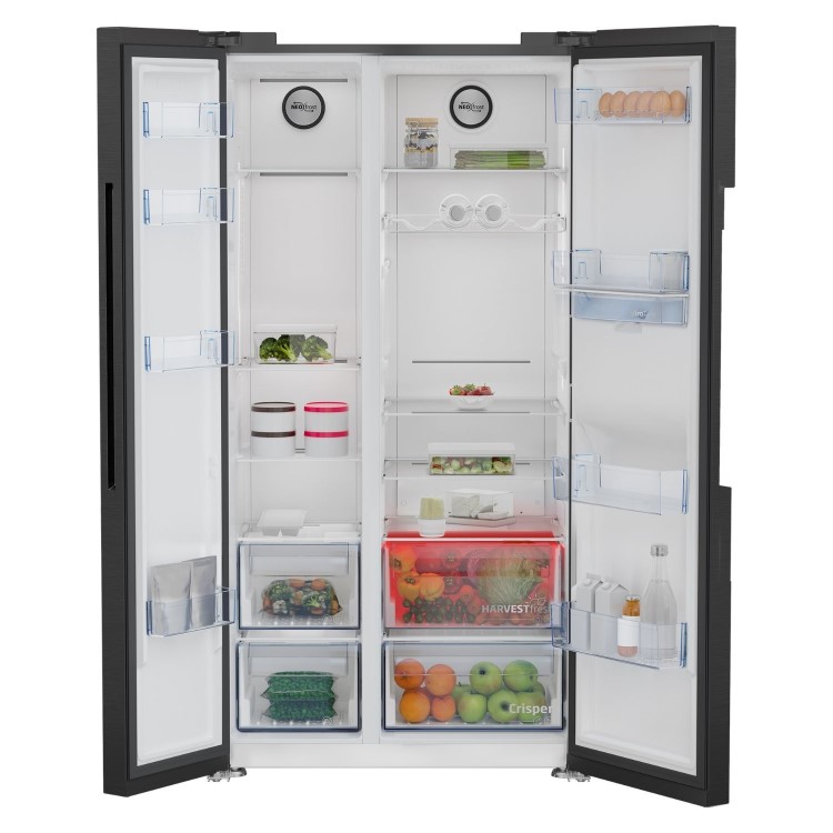 Beko 576 Litre Side by Side American Fridge Freezer with HarvestFresh™ - Black Steel