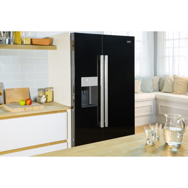 GRADE A1 - Beko ASN541B Black American Fridge Freezer With Non-plumbed Ice And Water Dispenser