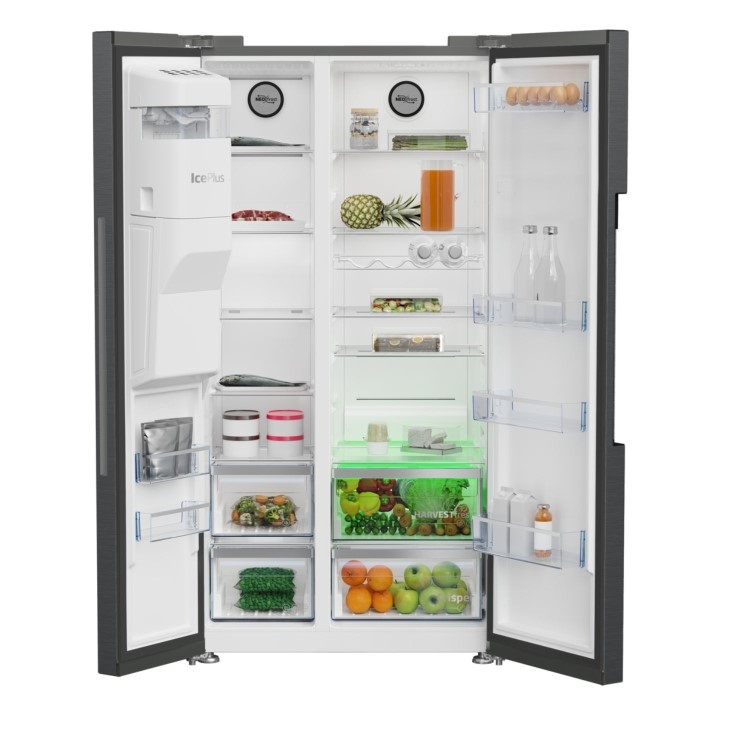 Beko 571 Litre Side-By-Side American Fridge Freezer - Black Steel