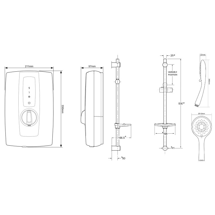 Triton Touch 9.5kW Electric Shower - White And Black